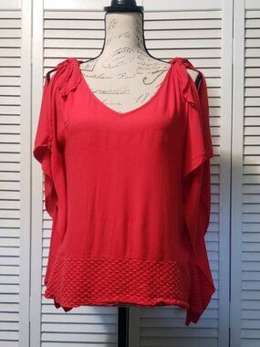 Ella Moss Sleeveless Flutter Top Women's XS Red Knot Shoulder Ties V-Neck‎ Tank